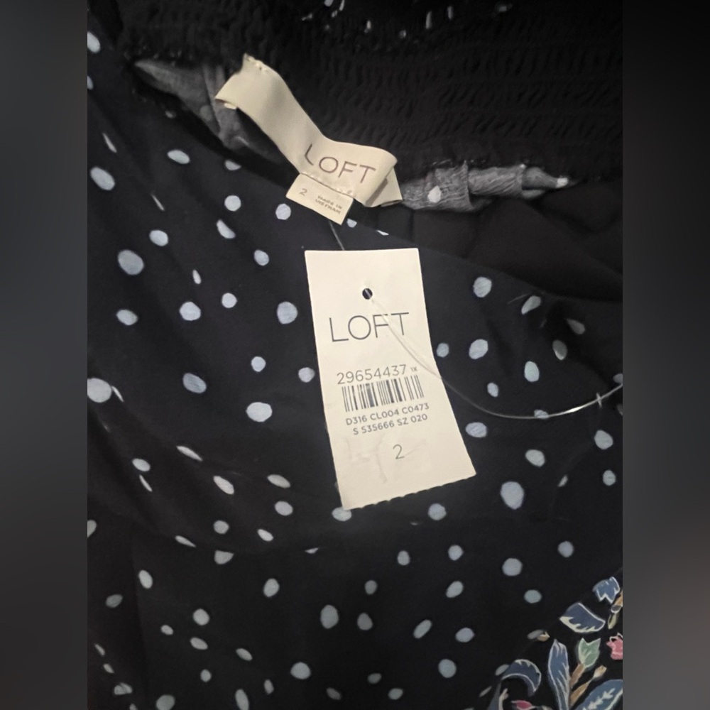 NWT Loft Navy Blue Polka Dot Smocked Wide Legs Jumpsuit with Pockets Size 2 - Picture 13 of 15